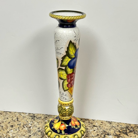 Vintage Hand painted Ceramic Candleholder with Fruits Motif - Picture 3 of 16